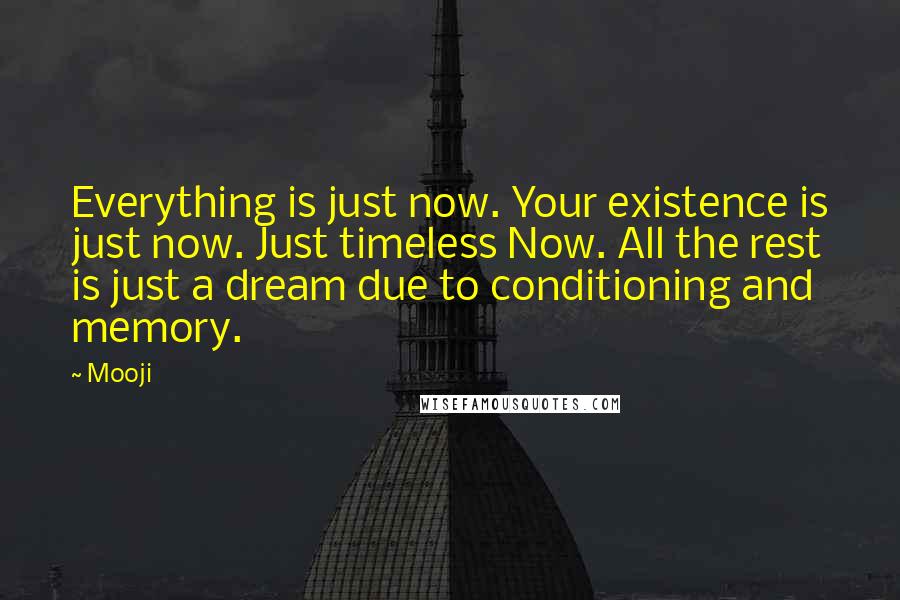 Mooji Quotes: Everything is just now. Your existence is just now. Just timeless Now. All the rest is just a dream due to conditioning and memory.