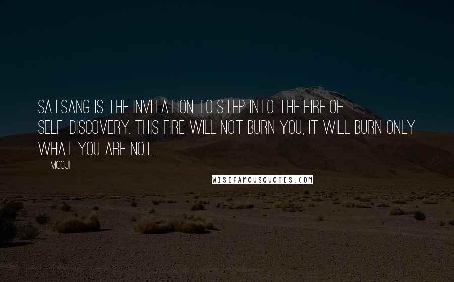 Mooji Quotes: Satsang is the invitation to step into the fire of self-discovery. This fire will not burn you, it will burn only what you are not.