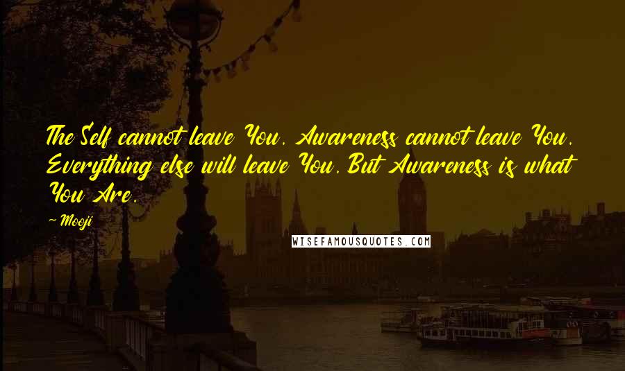 Mooji Quotes: The Self cannot leave You. Awareness cannot leave You. Everything else will leave You. But Awareness is what You Are.