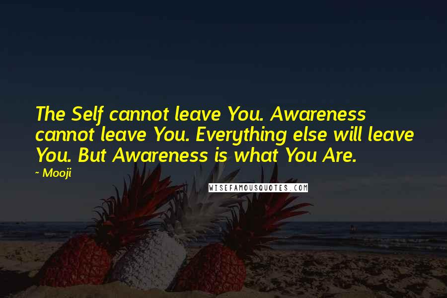 Mooji Quotes: The Self cannot leave You. Awareness cannot leave You. Everything else will leave You. But Awareness is what You Are.