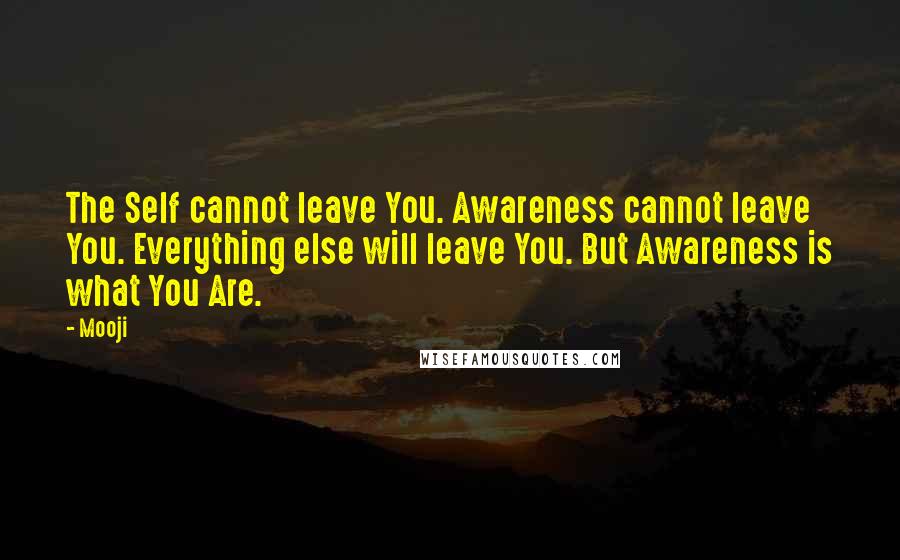 Mooji Quotes: The Self cannot leave You. Awareness cannot leave You. Everything else will leave You. But Awareness is what You Are.