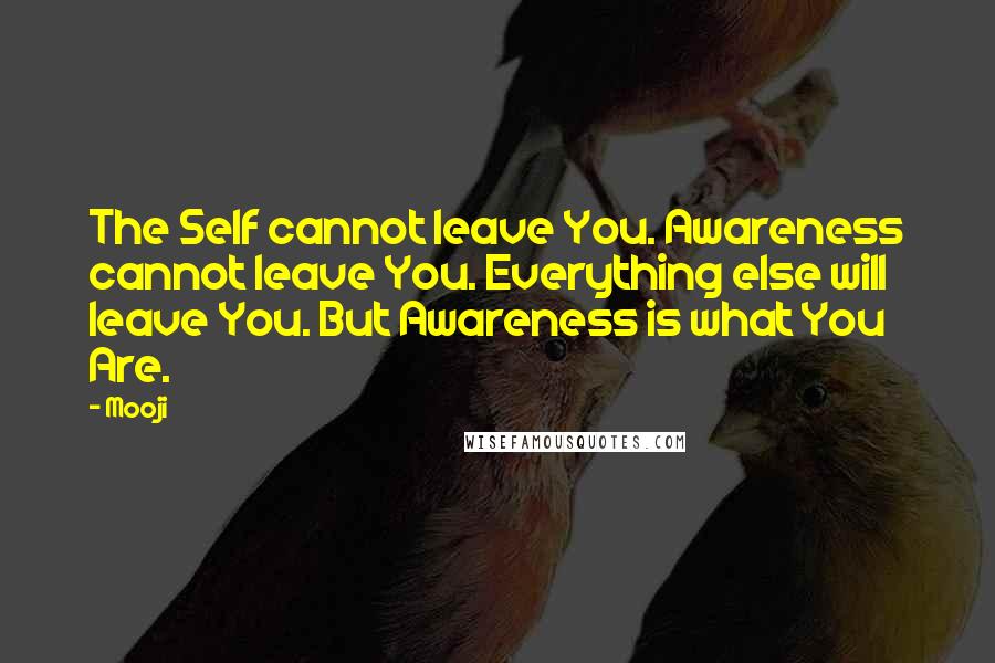 Mooji Quotes: The Self cannot leave You. Awareness cannot leave You. Everything else will leave You. But Awareness is what You Are.