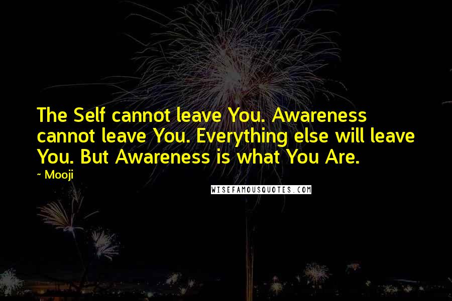 Mooji Quotes: The Self cannot leave You. Awareness cannot leave You. Everything else will leave You. But Awareness is what You Are.