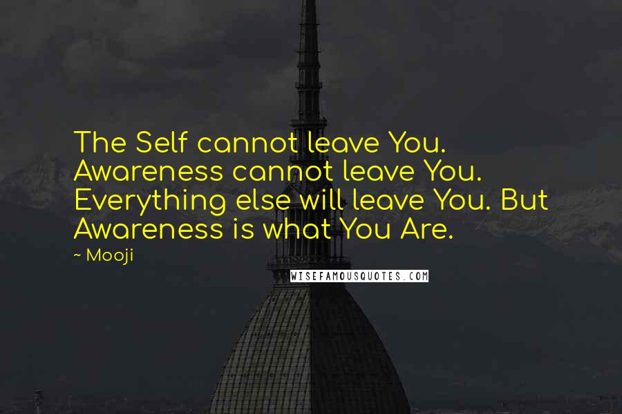 Mooji Quotes: The Self cannot leave You. Awareness cannot leave You. Everything else will leave You. But Awareness is what You Are.