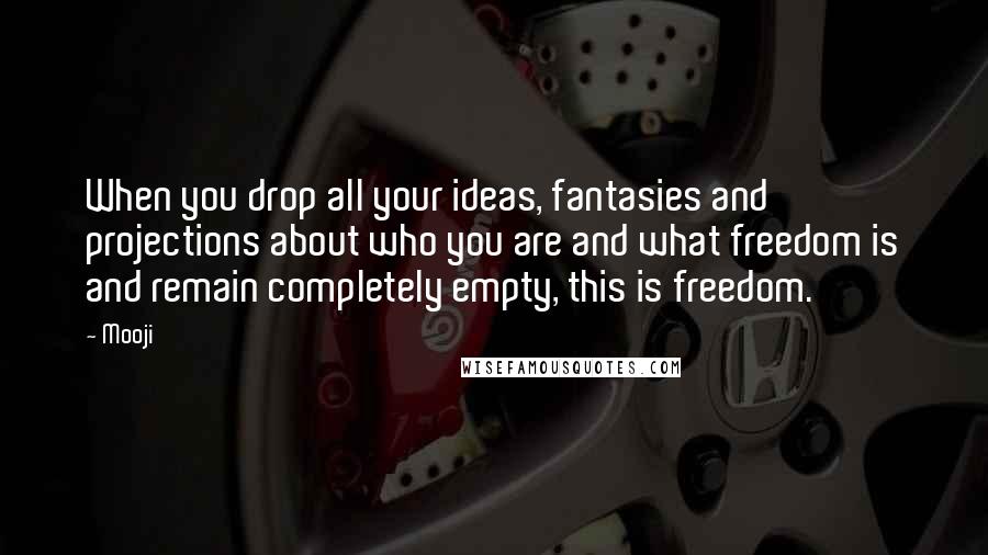 Mooji Quotes: When you drop all your ideas, fantasies and projections about who you are and what freedom is and remain completely empty, this is freedom.