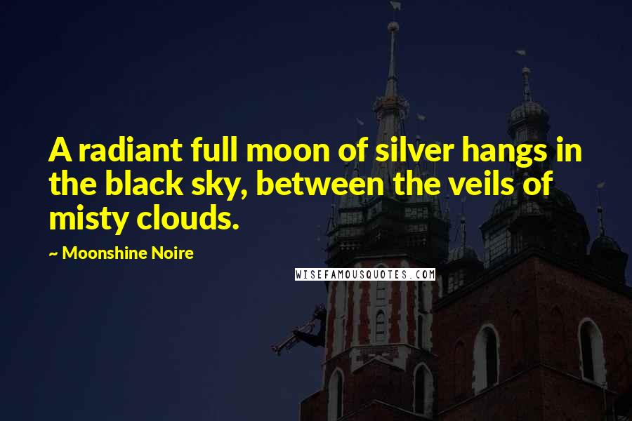 Moonshine Noire Quotes: A radiant full moon of silver hangs in the black sky, between the veils of misty clouds.