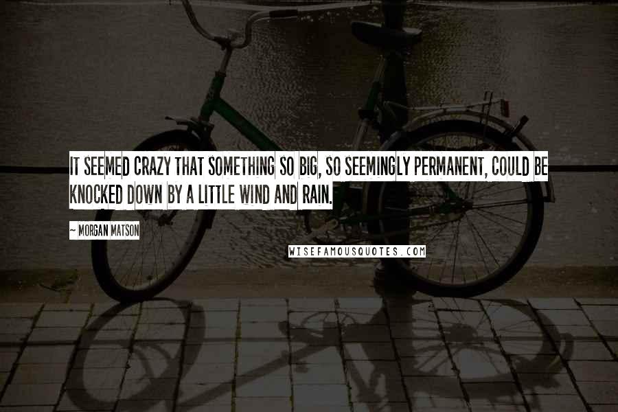 Morgan Matson Quotes: It seemed crazy that something so big, so seemingly permanent, could be knocked down by a little wind and rain.