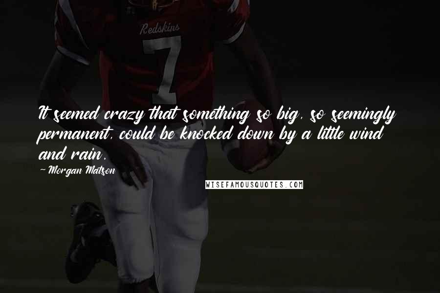 Morgan Matson Quotes: It seemed crazy that something so big, so seemingly permanent, could be knocked down by a little wind and rain.