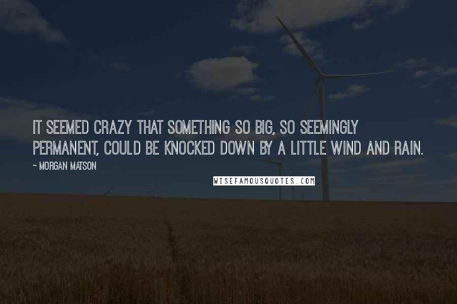 Morgan Matson Quotes: It seemed crazy that something so big, so seemingly permanent, could be knocked down by a little wind and rain.