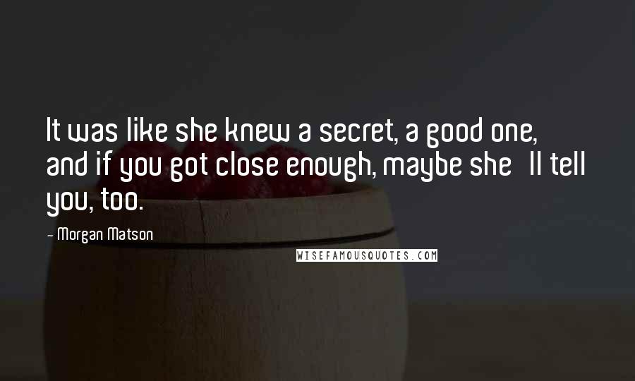 Morgan Matson Quotes: It was like she knew a secret, a good one, and if you got close enough, maybe she'll tell you, too.