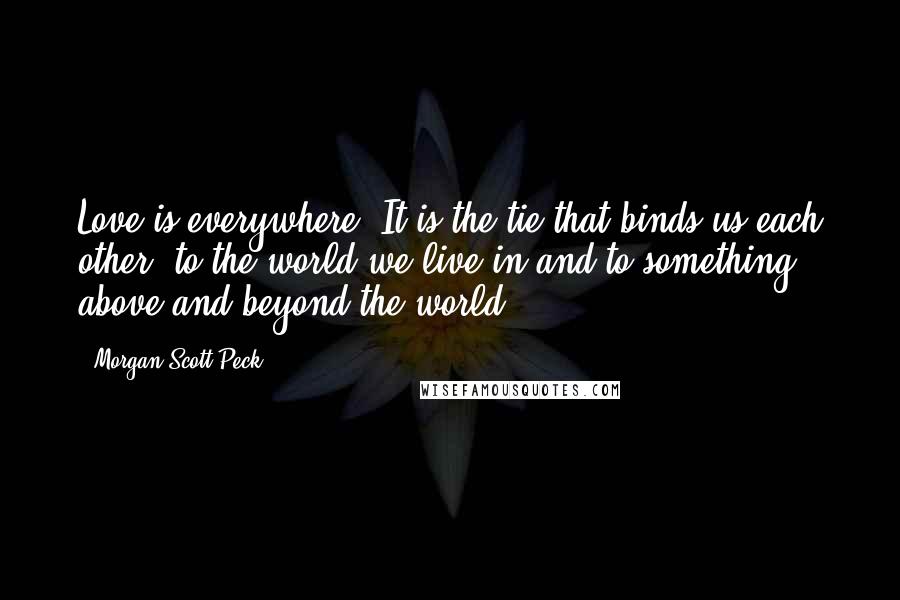 Morgan Scott Peck Quotes: Love is everywhere. It is the tie that binds us each other, to the world we live in and to something above and beyond the world.