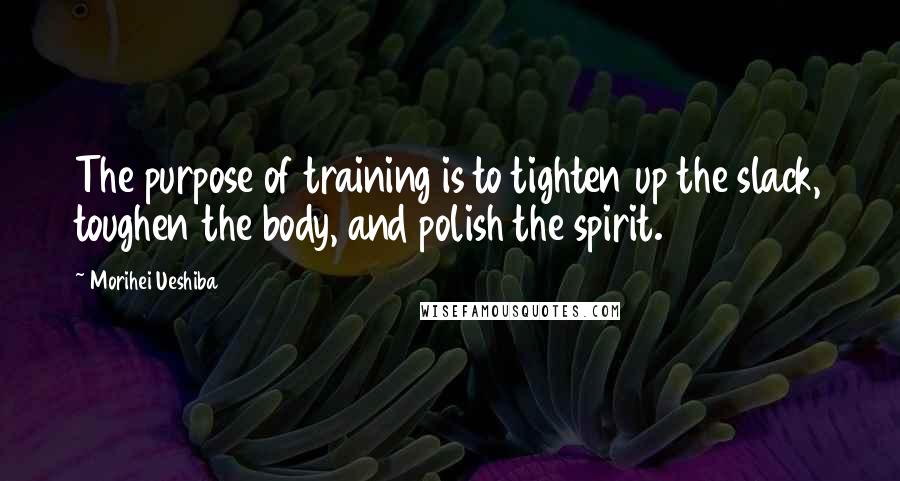 Morihei Ueshiba Quotes: The purpose of training is to tighten up the slack, toughen the body, and polish the spirit.