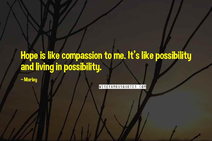 Morley Quotes: Hope is like compassion to me. It's like possibility and living in possibility.