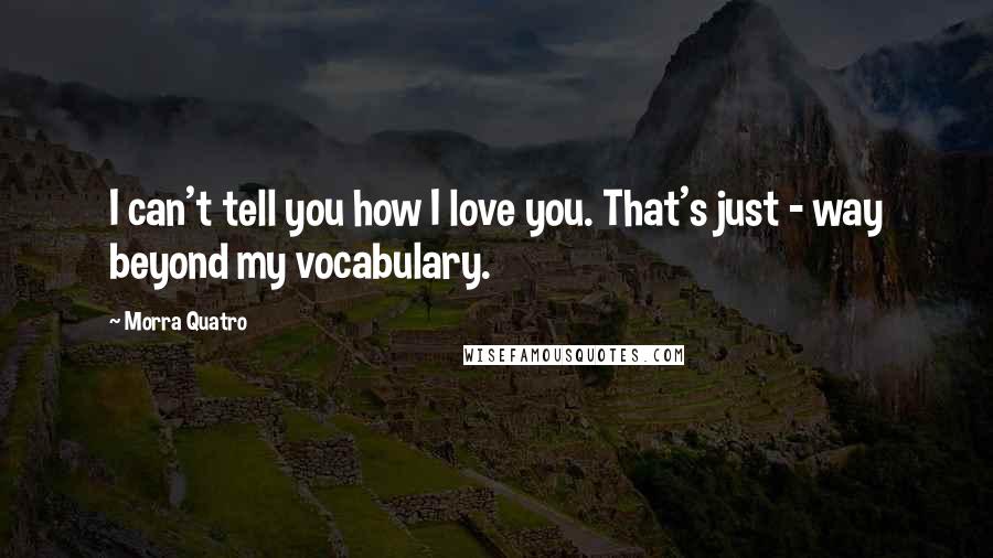 Morra Quatro Quotes: I can't tell you how I love you. That's just - way beyond my vocabulary.