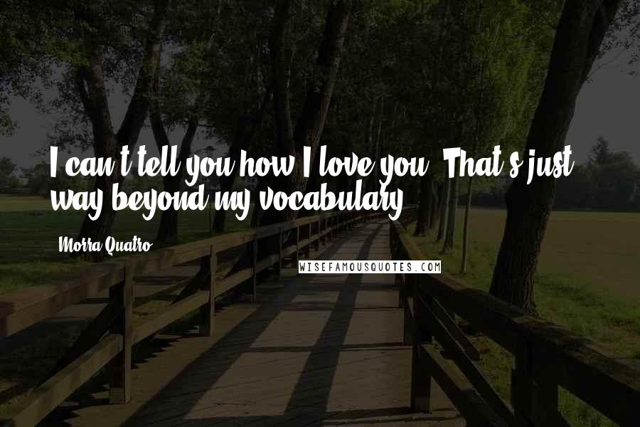 Morra Quatro Quotes: I can't tell you how I love you. That's just - way beyond my vocabulary.