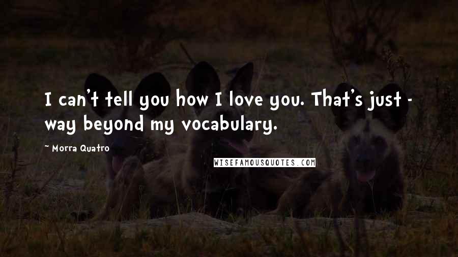 Morra Quatro Quotes: I can't tell you how I love you. That's just - way beyond my vocabulary.