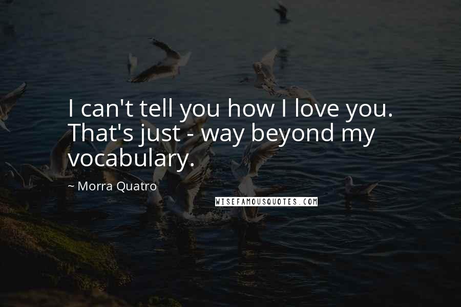 Morra Quatro Quotes: I can't tell you how I love you. That's just - way beyond my vocabulary.