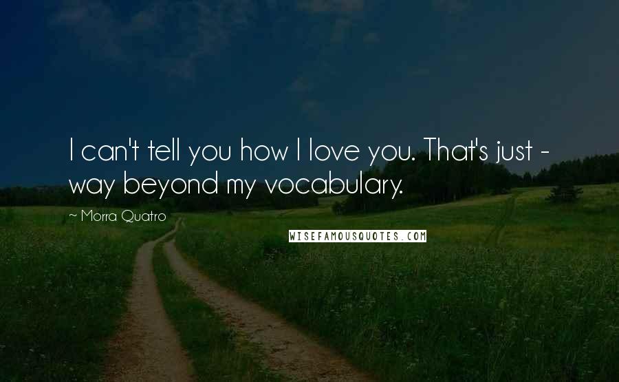 Morra Quatro Quotes: I can't tell you how I love you. That's just - way beyond my vocabulary.