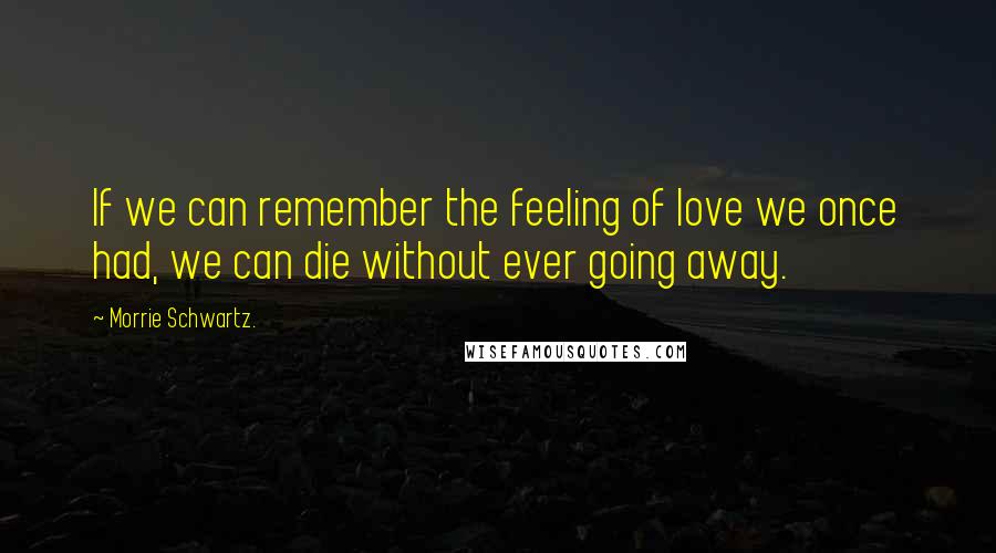 Morrie Schwartz. Quotes: If we can remember the feeling of love we once had, we can die without ever going away.