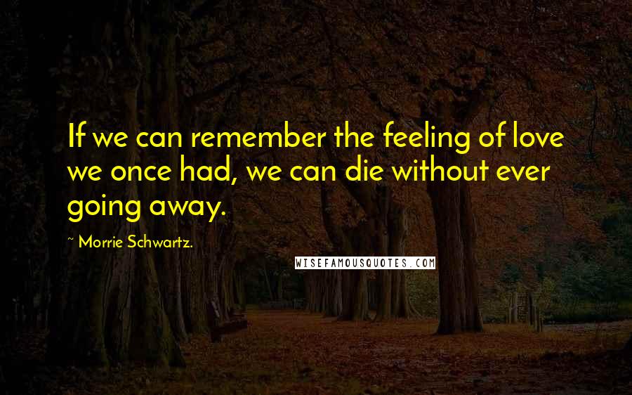 Morrie Schwartz. Quotes: If we can remember the feeling of love we once had, we can die without ever going away.