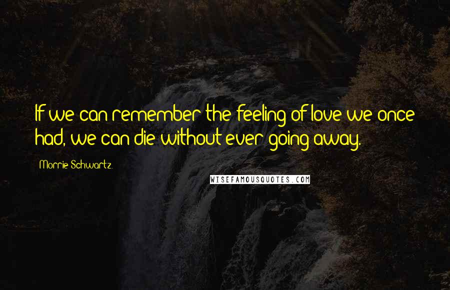 Morrie Schwartz. Quotes: If we can remember the feeling of love we once had, we can die without ever going away.