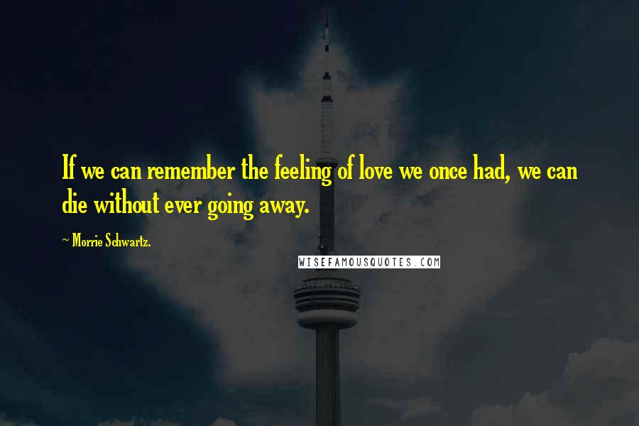 Morrie Schwartz. Quotes: If we can remember the feeling of love we once had, we can die without ever going away.