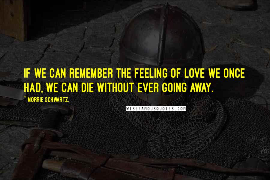 Morrie Schwartz. Quotes: If we can remember the feeling of love we once had, we can die without ever going away.