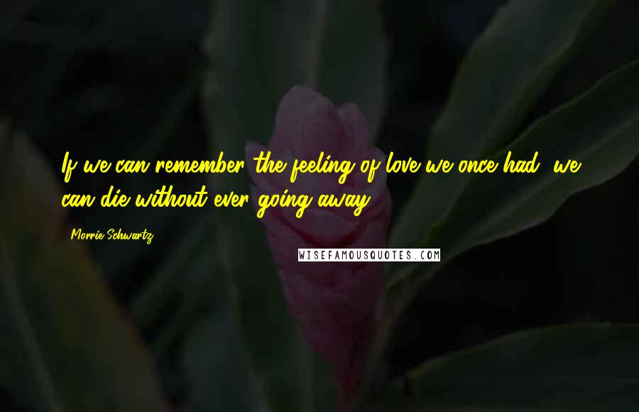 Morrie Schwartz. Quotes: If we can remember the feeling of love we once had, we can die without ever going away.