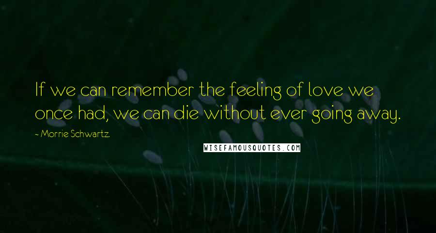 Morrie Schwartz. Quotes: If we can remember the feeling of love we once had, we can die without ever going away.