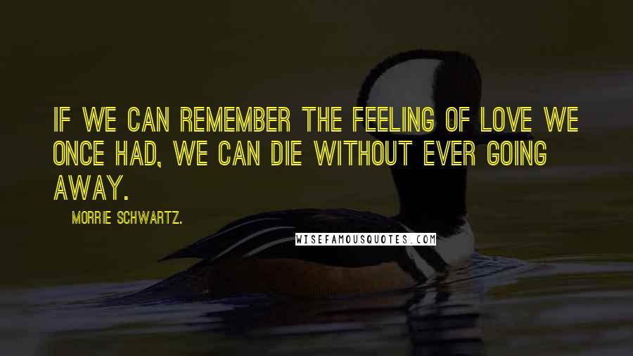 Morrie Schwartz. Quotes: If we can remember the feeling of love we once had, we can die without ever going away.