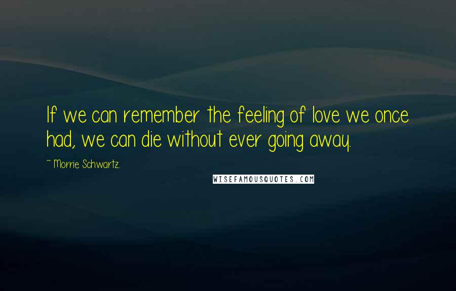 Morrie Schwartz. Quotes: If we can remember the feeling of love we once had, we can die without ever going away.