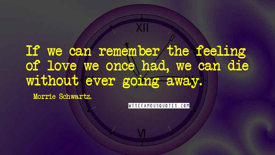 Morrie Schwartz. Quotes: If we can remember the feeling of love we once had, we can die without ever going away.