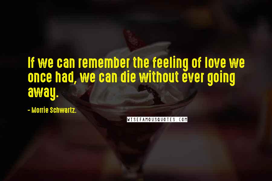 Morrie Schwartz. Quotes: If we can remember the feeling of love we once had, we can die without ever going away.