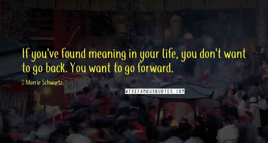 Morrie Schwartz. Quotes: If you've found meaning in your life, you don't want to go back. You want to go forward.