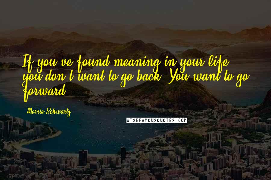 Morrie Schwartz. Quotes: If you've found meaning in your life, you don't want to go back. You want to go forward.