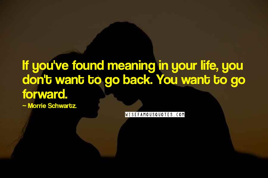 Morrie Schwartz. Quotes: If you've found meaning in your life, you don't want to go back. You want to go forward.
