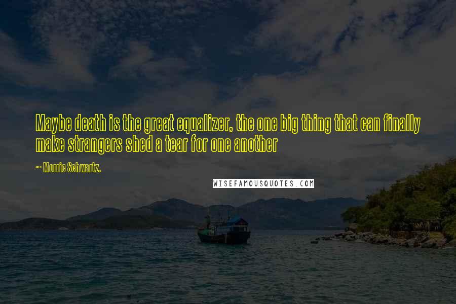 Morrie Schwartz. Quotes: Maybe death is the great equalizer, the one big thing that can finally make strangers shed a tear for one another