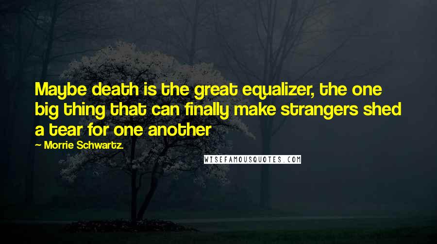 Morrie Schwartz. Quotes: Maybe death is the great equalizer, the one big thing that can finally make strangers shed a tear for one another