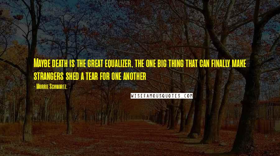 Morrie Schwartz. Quotes: Maybe death is the great equalizer, the one big thing that can finally make strangers shed a tear for one another