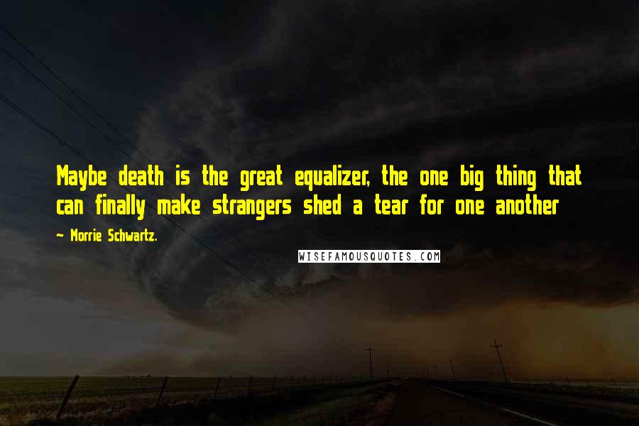 Morrie Schwartz. Quotes: Maybe death is the great equalizer, the one big thing that can finally make strangers shed a tear for one another