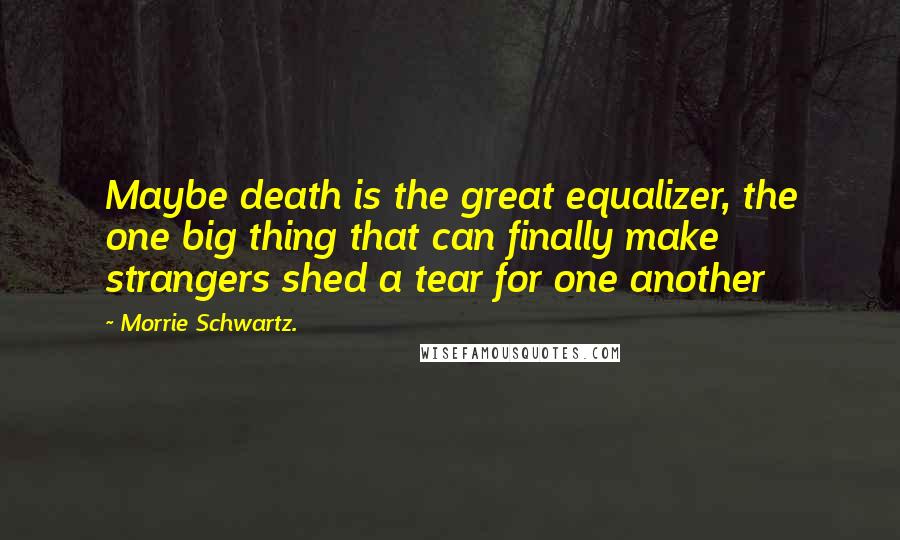 Morrie Schwartz. Quotes: Maybe death is the great equalizer, the one big thing that can finally make strangers shed a tear for one another