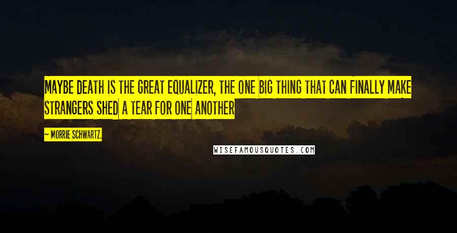 Morrie Schwartz. Quotes: Maybe death is the great equalizer, the one big thing that can finally make strangers shed a tear for one another