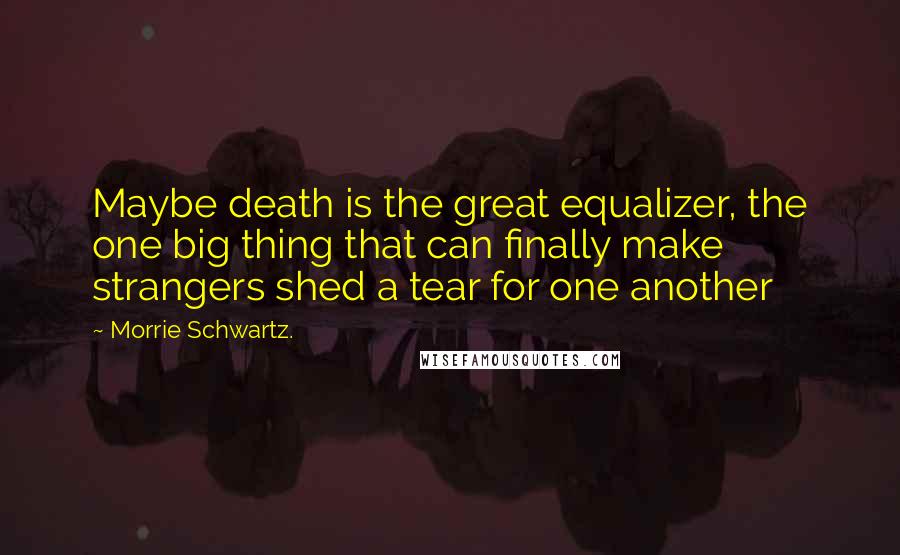 Morrie Schwartz. Quotes: Maybe death is the great equalizer, the one big thing that can finally make strangers shed a tear for one another