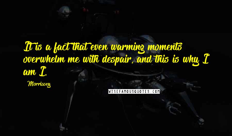 Morrissey Quotes: It is a fact that even warming moments overwhelm me with despair, and this is why I am I.