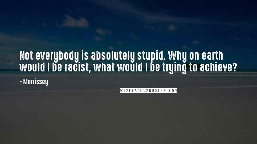 Morrissey Quotes: Not everybody is absolutely stupid. Why on earth would I be racist, what would I be trying to achieve?