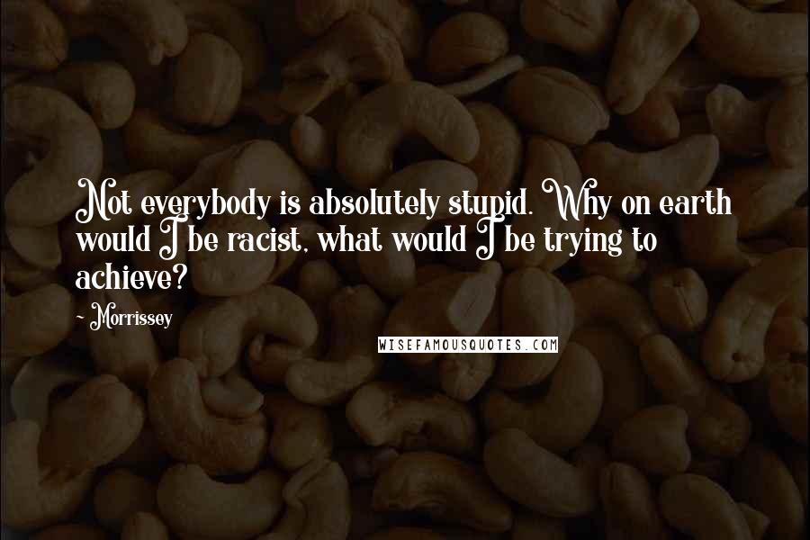 Morrissey Quotes: Not everybody is absolutely stupid. Why on earth would I be racist, what would I be trying to achieve?