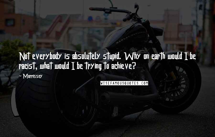 Morrissey Quotes: Not everybody is absolutely stupid. Why on earth would I be racist, what would I be trying to achieve?