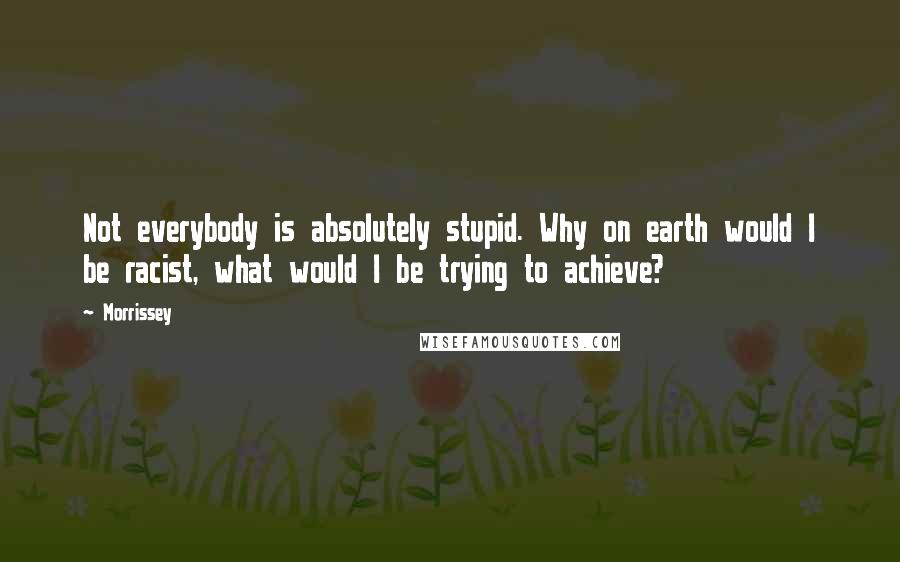 Morrissey Quotes: Not everybody is absolutely stupid. Why on earth would I be racist, what would I be trying to achieve?