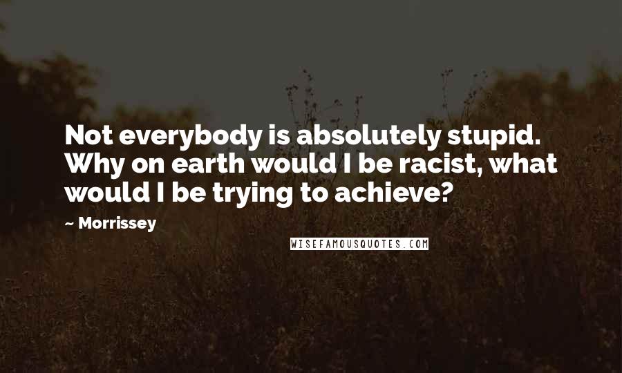 Morrissey Quotes: Not everybody is absolutely stupid. Why on earth would I be racist, what would I be trying to achieve?