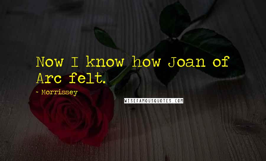 Morrissey Quotes: Now I know how Joan of Arc felt.